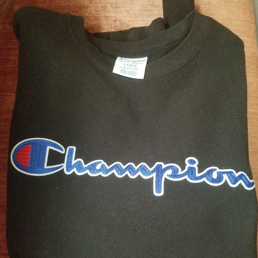 Brand New Black Champion Logo Sweatshirt Reverse Weave
